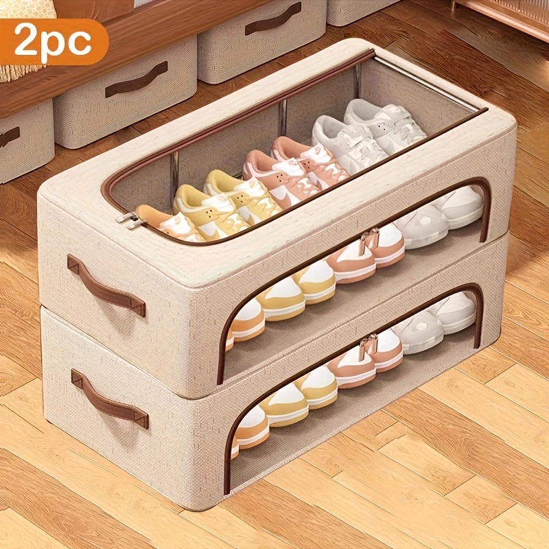 2pcs New Heightening Stackable Shoe Box, Easy To Take And Put, Multifunctional Bed Bottom Storage, Very Suitable For Family, Dormitory Or School Use, Shoes Storage Boxes, Suitcases, Under-bed Storage