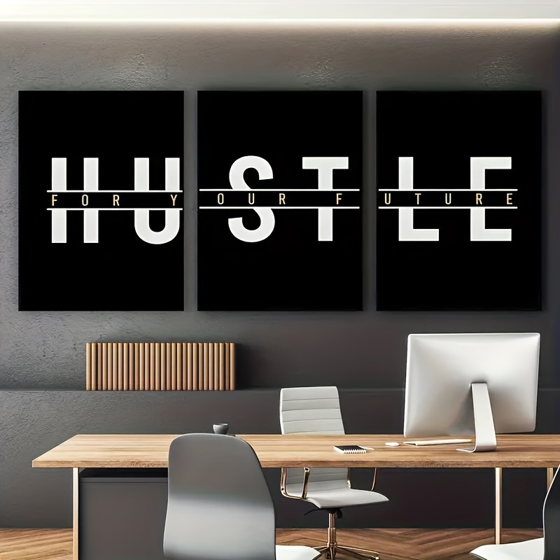 TEMU 3pcs Canvas Poster, Modern Art, Hustle For Motivational Wall Art Canvas Painting, Ideal Gift For Bedroom Living Room Corridor, Wall Art, Wall