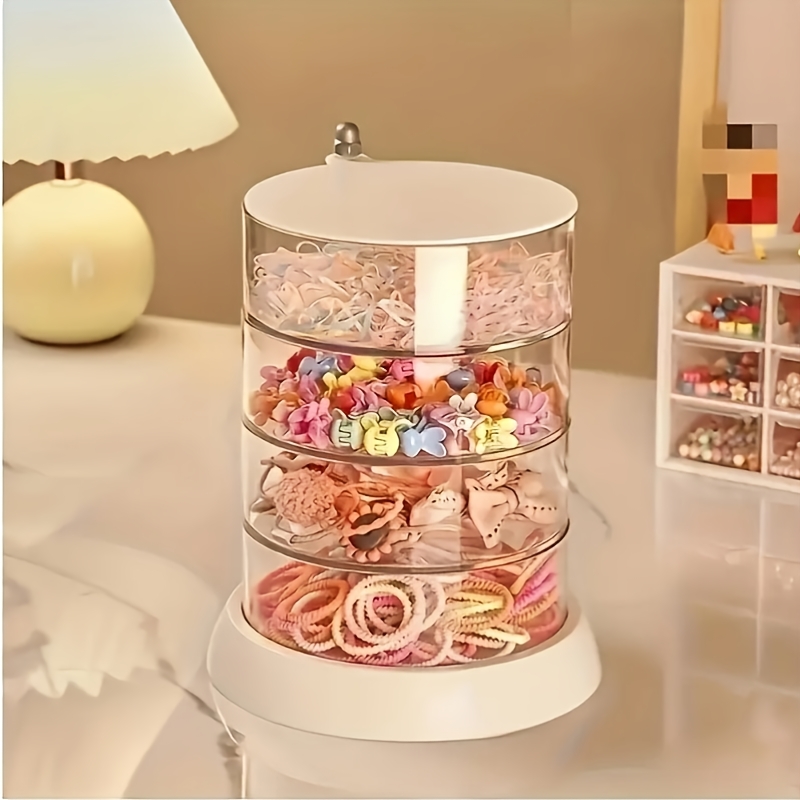 Elegant Rotating Jewelry And Hair Accessories Storage Box- Transparent Multi- Layer Storage For Princess Dressing Table