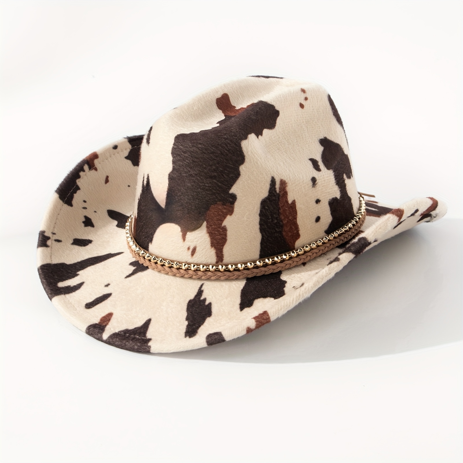 Image of Spring Autumn Style Western Cowboy Hat Cow Print Vintage Wide Brim Top Hat Summer Hat Spicy Style Outfit Item Fashion Handmade Decor Cowboy Hat Vacation Travel Sun Hat Sunscreen Hat All-match