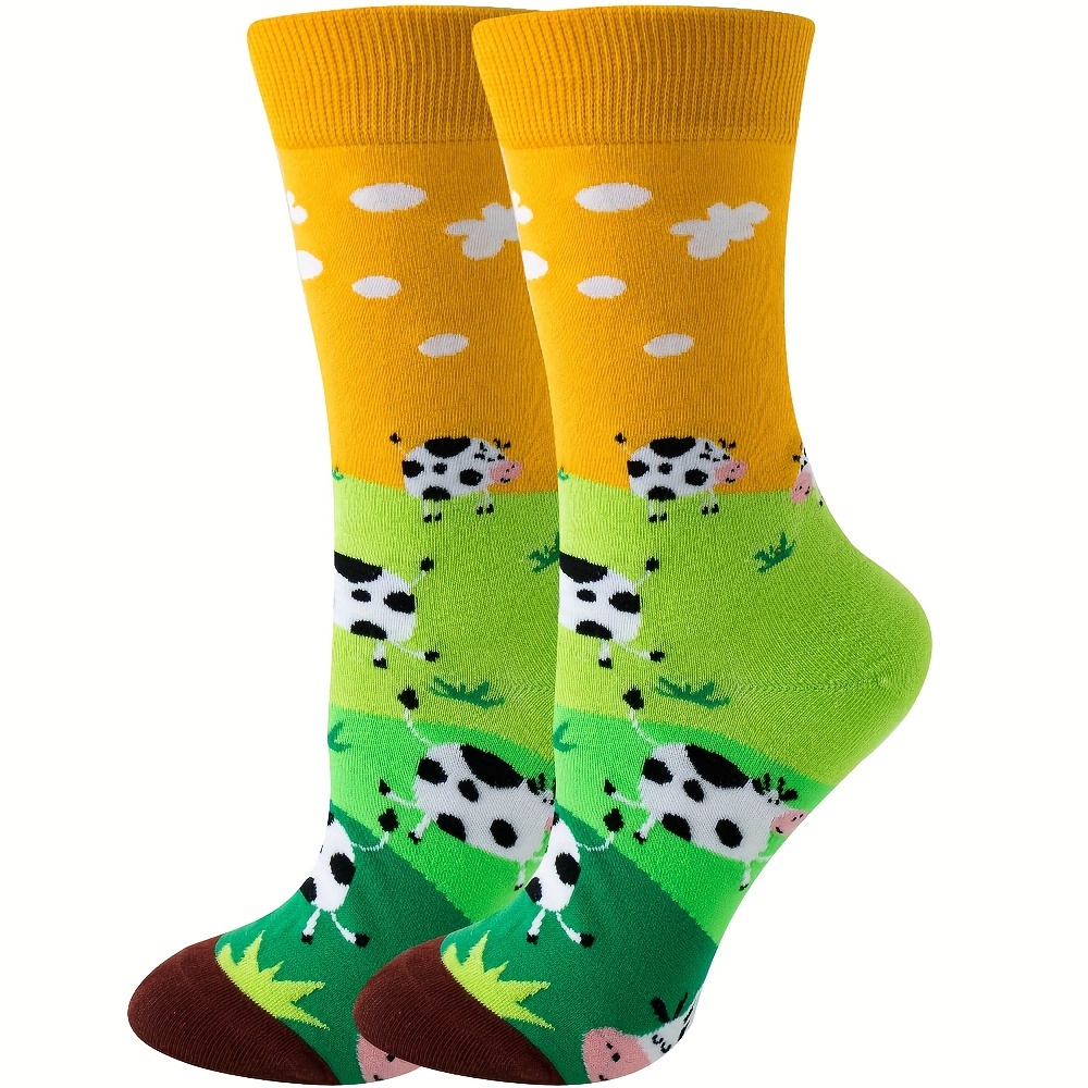 

Cartoon Cow Painting Socks, Cute & Novelty Mid Tube Socks, Women's Stockings & Hosiery