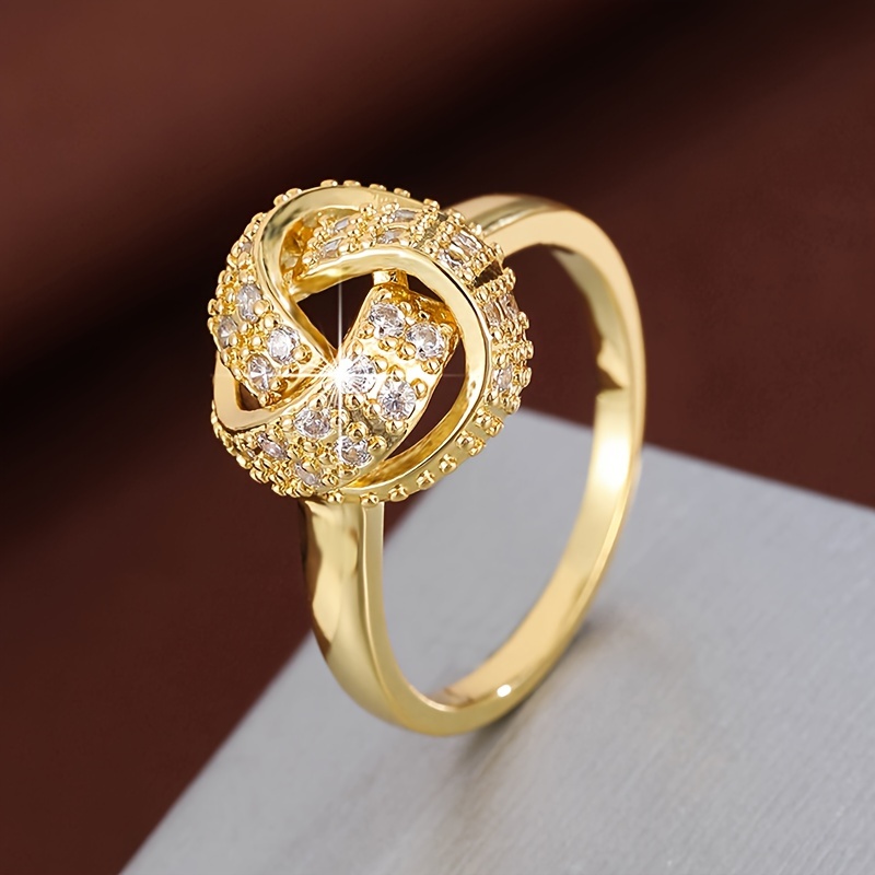 

Bague Élégante à Nœud Floral Doré avec Zirconia - Parfaite pour ou pour Offrir, Pièce de en Cuivre Toutes , Bijou