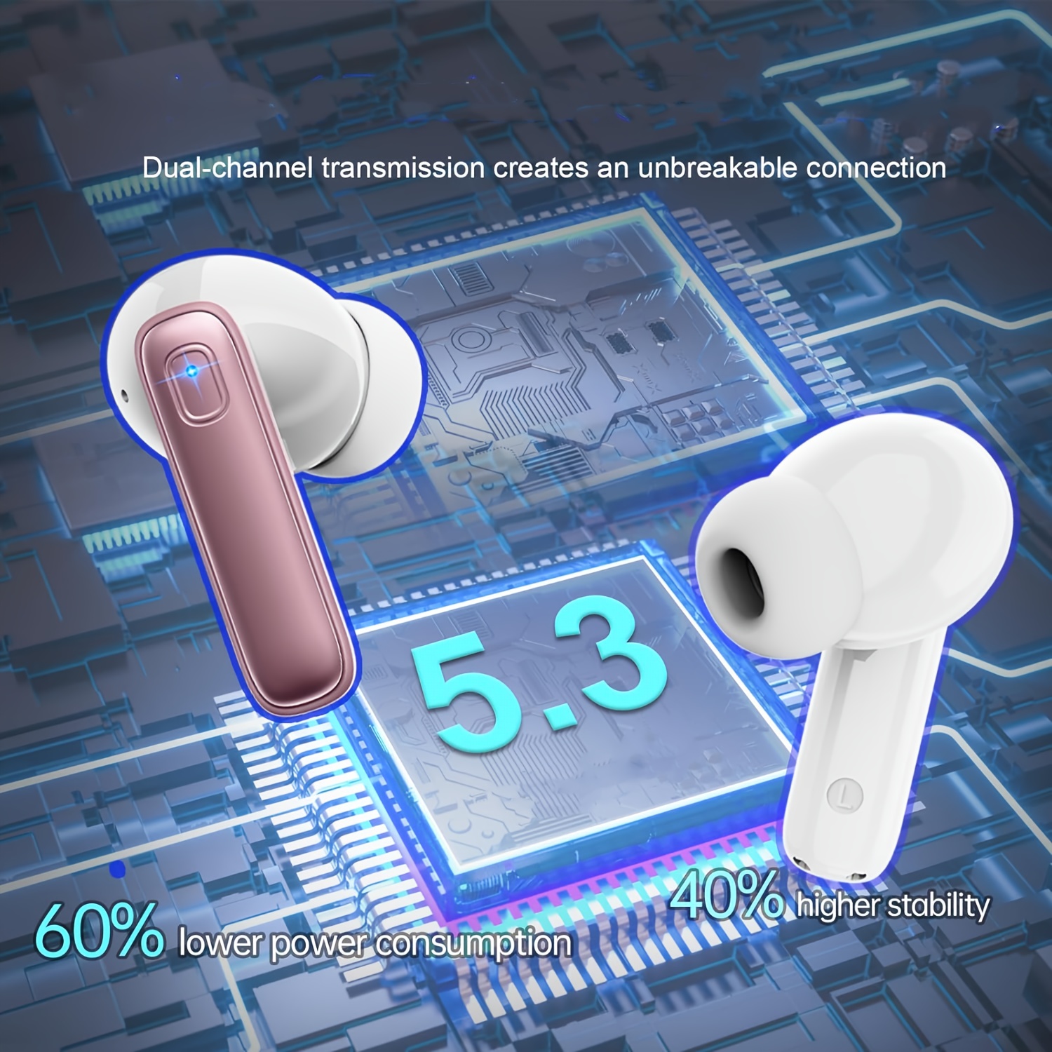 

Wireless Earbuds Headphones, Ergonomic Design In-ear Headset With Wireless Charging Case, New Upgraded Version