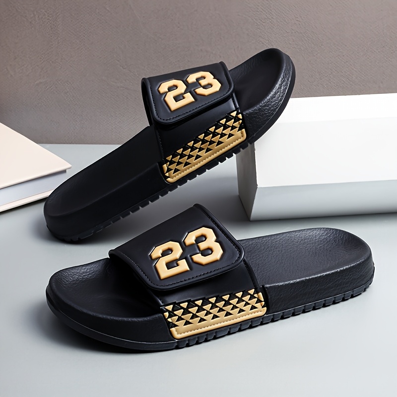 TEMU Men's Summer Fashionable Black Pvc Sandals With Number - Breathable, Comfortable, Durable, Round Toe, Casual Footwear, Comfortable Footwear |