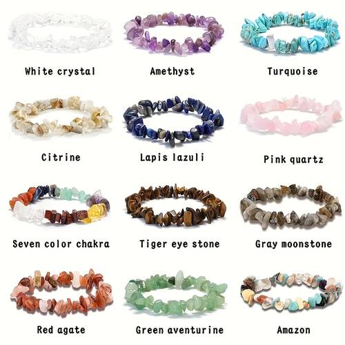 20pcs Random Irregular Stone Crushed Stone Handmade Bracelet Set, Featuring Tiger Eye Stone, Amethyst, Elongated Stone, Turquoise, And Rose Quartz For Vacation Travel Friendship Bracelets