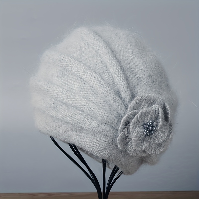 Image of Winter Korean Version Double-layer Thick Warm Hand Hat, Versatile Hat, Protection Hood, Trendy Flower Bead With Wool Included