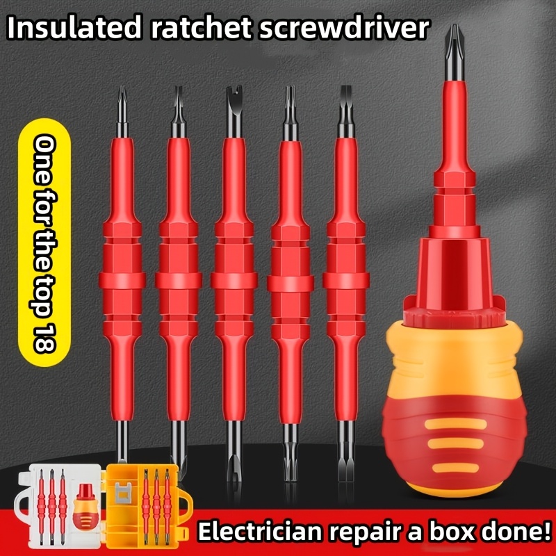 

A Set Of 18-in-1 Insulated Fat For Man Ratchet Screwdriver Electrician Set Portable Household High Hardness Repair Tool Set