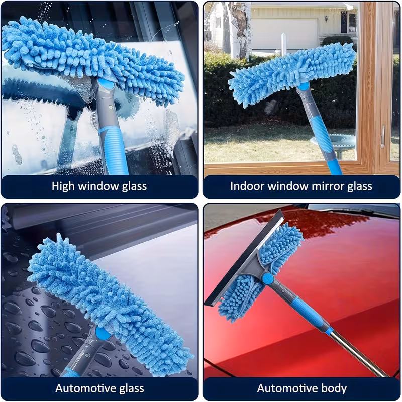 a 2 in 1 high pole window cleaning kit featuring 10 extendable rods reusable microfiber cloths and a squeegee requires no electricity and is machine washable details 1
