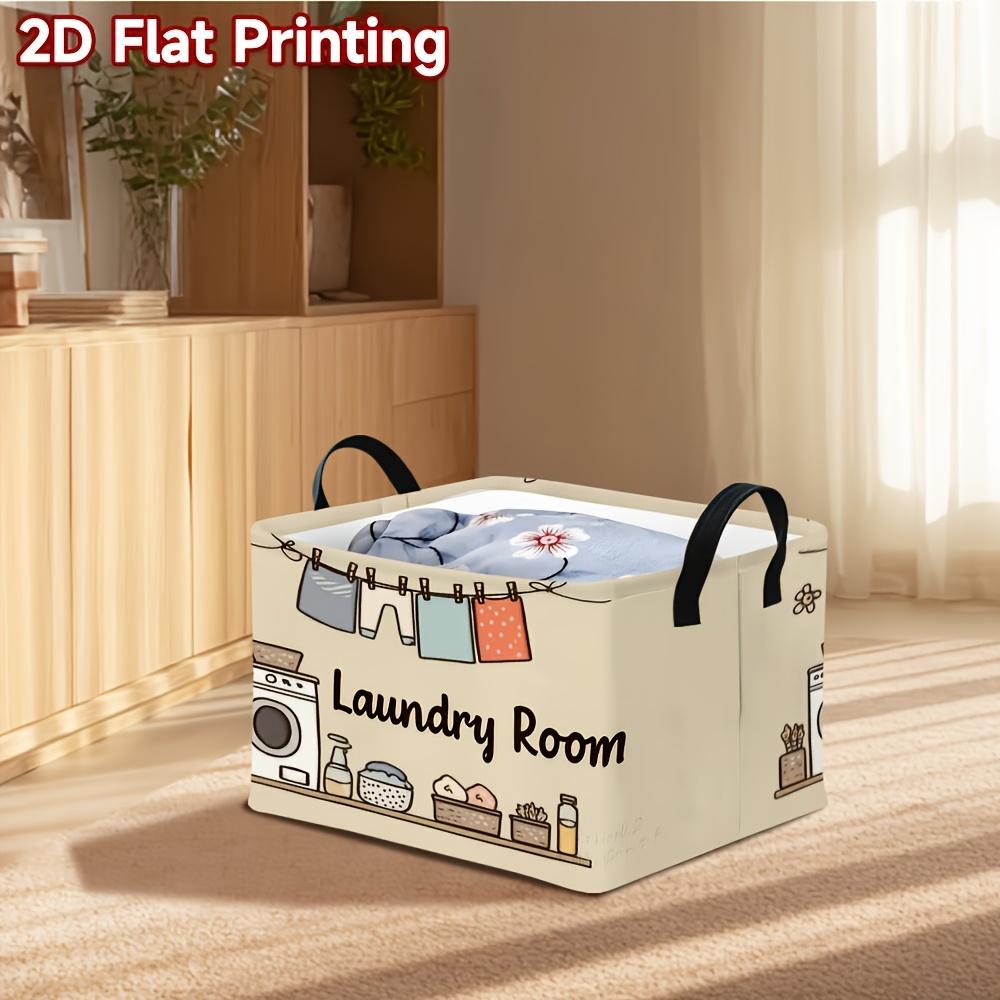 TEMU 1pc, Open Storage Basket With Modern Patterns, Storage Basket With Handles, High Capacity, Foldable For Home Use, Large Capacity Laundry Basket