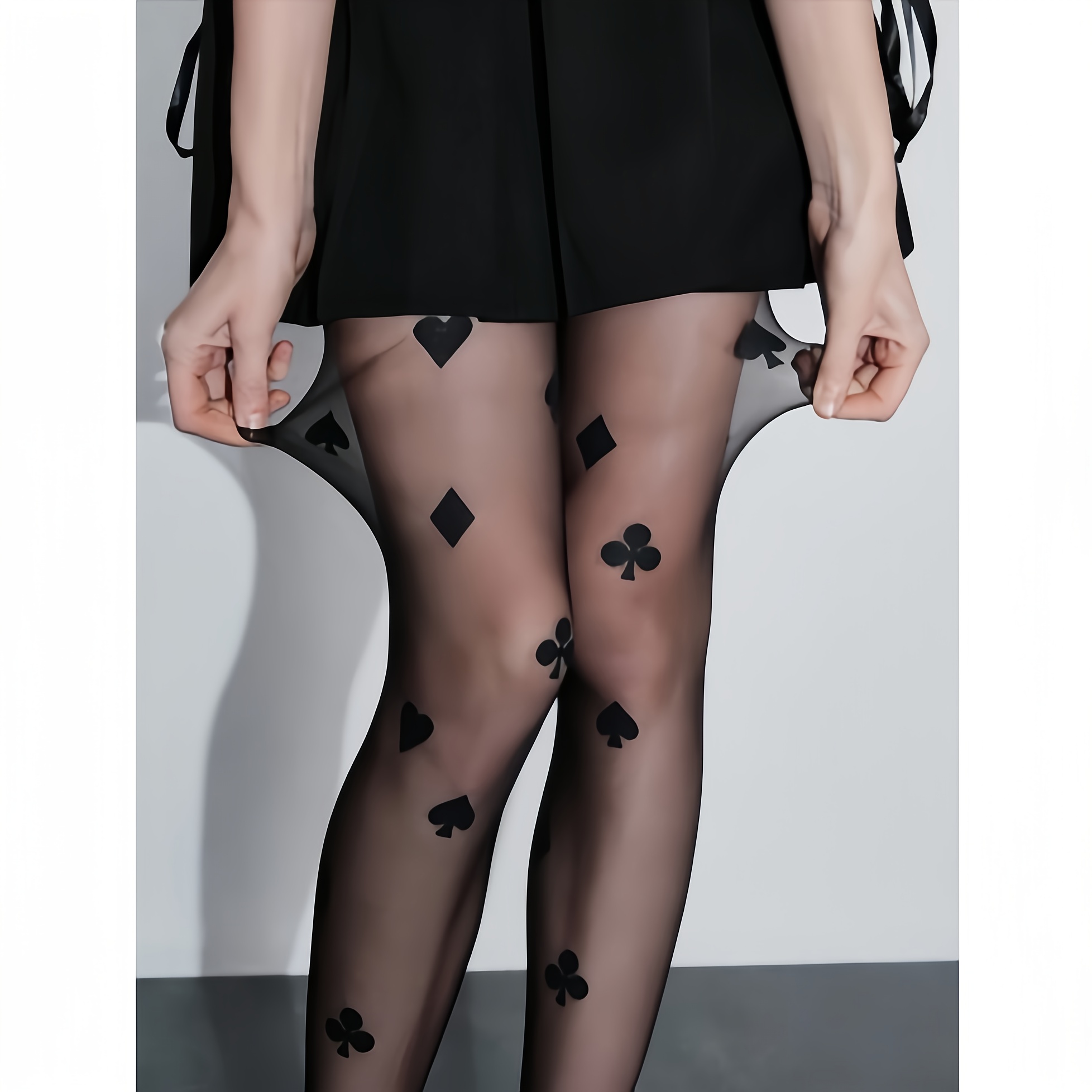 A Pair Of Elegant Women's Poker Print Tights, Stylish Accessory Suitable For Casual And Formal Occasions