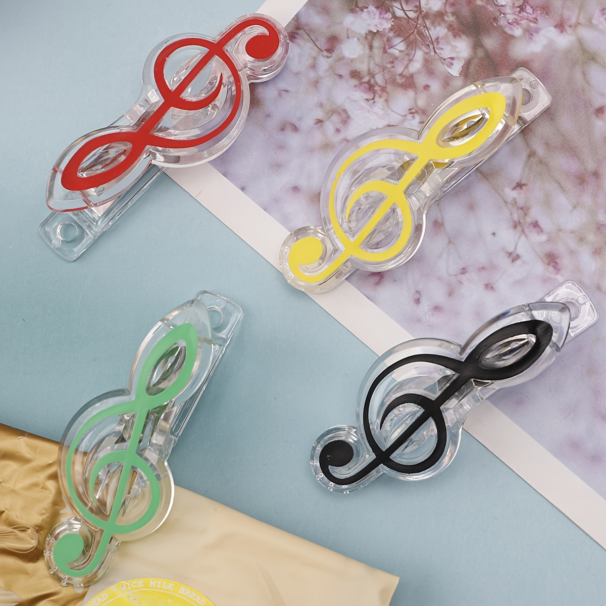 

5pcs Colorful Transparent Note Clip, Piano Small Music Sheet File Clip Music Sheet Clip, Household Food Fresh-keeping Moisture-proof Sealing Clip Snack Clip