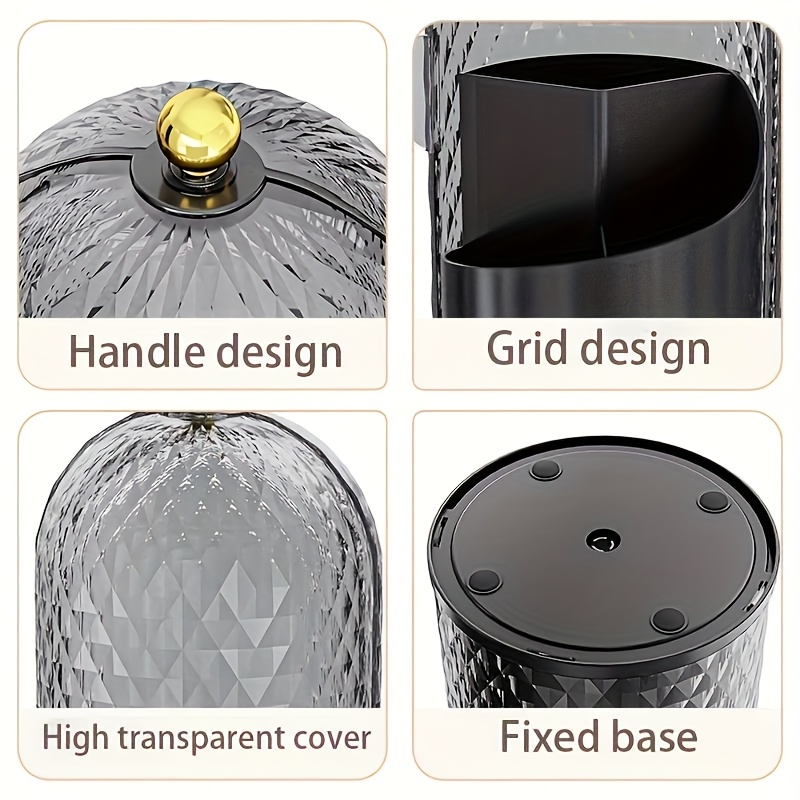 1pc rotating makeup organizer with cover waterproof dustproof plastic cosmetic storage box diamond   ideal for brushes skincare products office supplies   skincare product storage rotating storage dustproof cover makeup organizers storage Product details 8