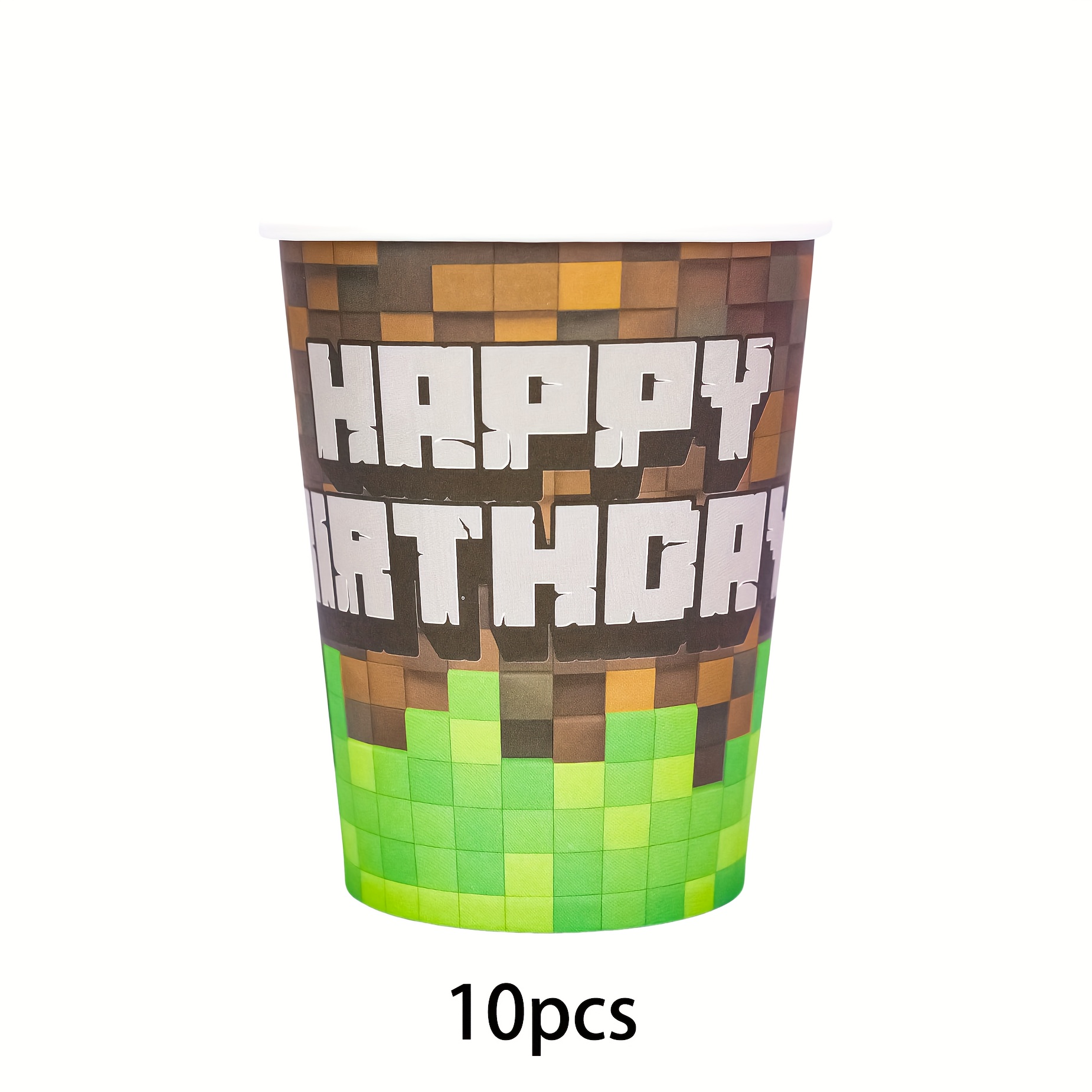 Image of 10pcs/20pcs Favors Paper Cups Green And Brown Birthday Party Cups Pixel Game Themed Party Supplies Decorations Cups For Birthday Party Christmas,new Year For Christmas,newyear,valentine,party Events