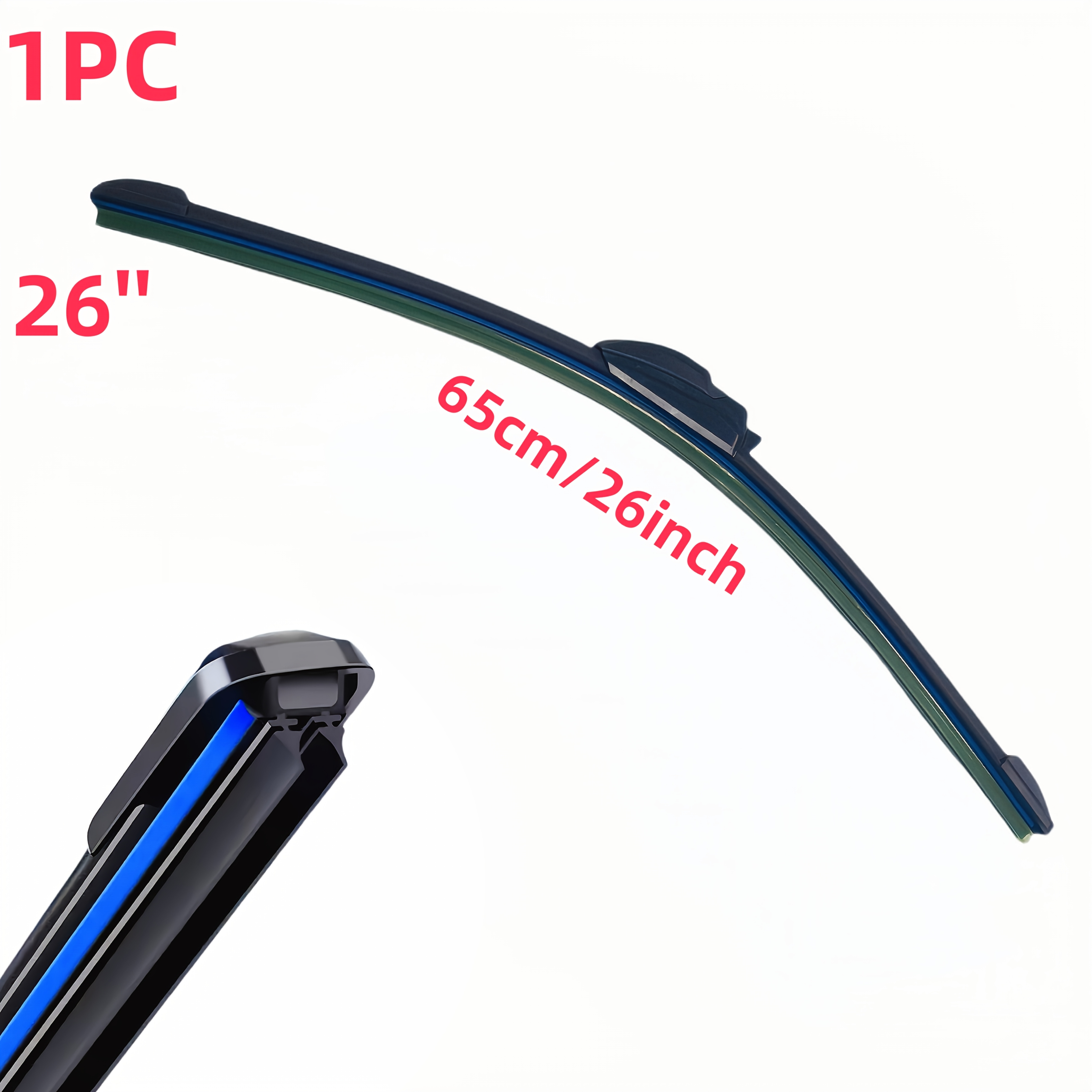 TEMU 1pc Universal U-shaped Dual Rubber Strip Wiper Blade, Hook Mount, Windshield Wiper For All Driving Positions