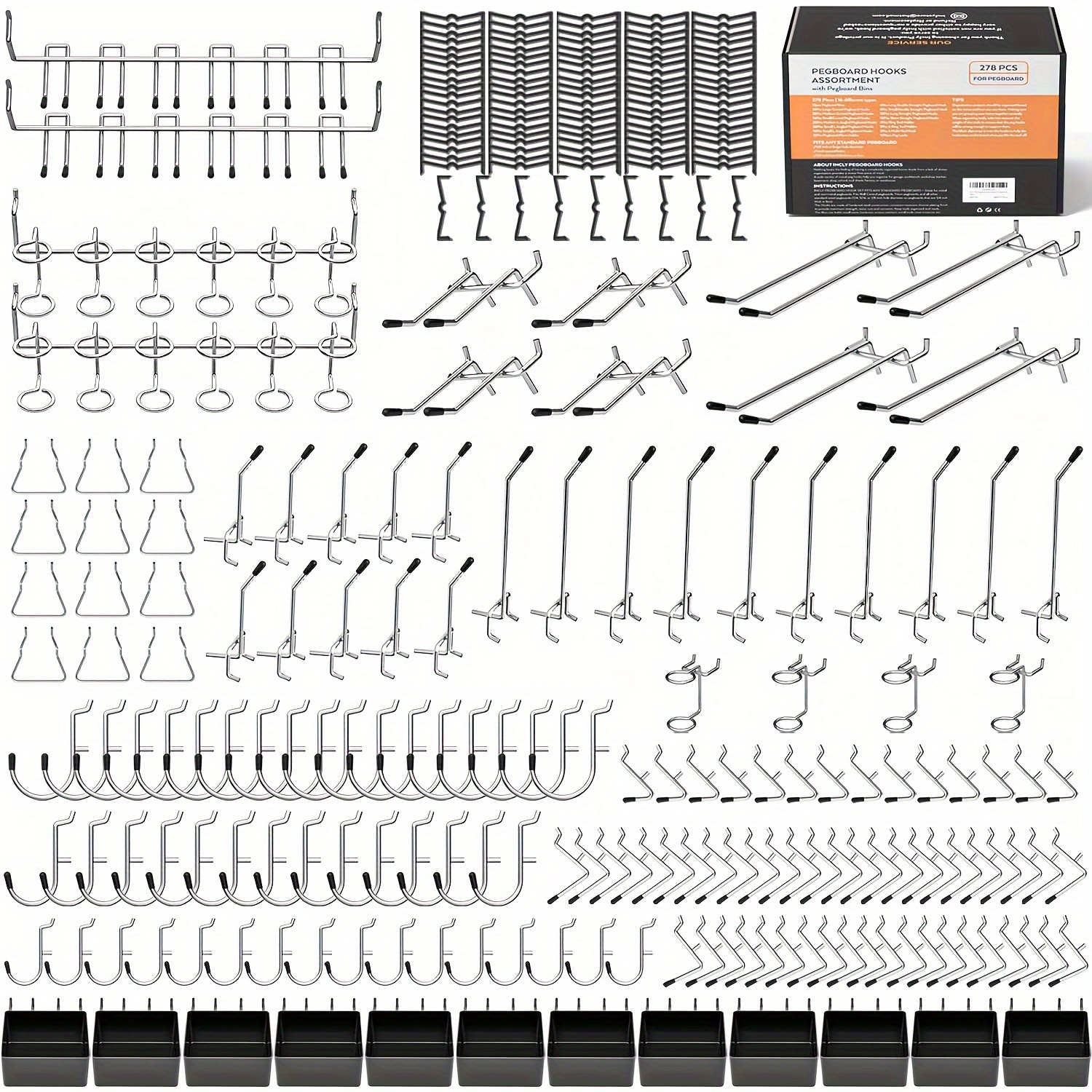 

278pcs Pegboard Accessories Organizer Kit, Peg Board Hooks Set With Bins For Organizing Various Tools, 1/8 And 1/4in Pegboard Hooks Assortment For Hanging Storage, Garage Wall Attachments