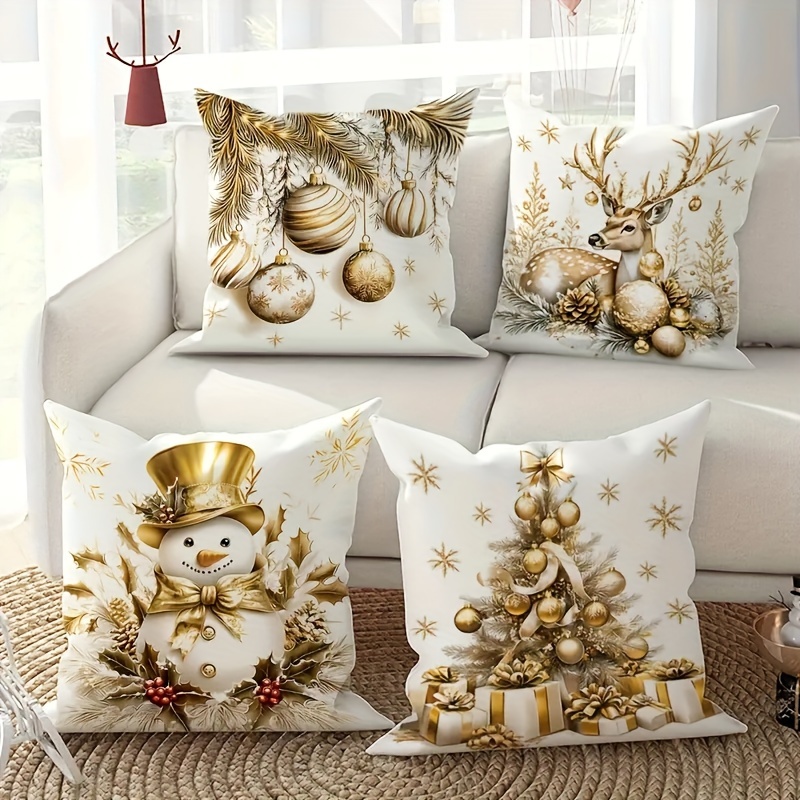 

4pcs Set, Christmas Tree Snowman , Decorative , - , 18 * 18 , Suitable For Christmas Sofa Bed Decoration,