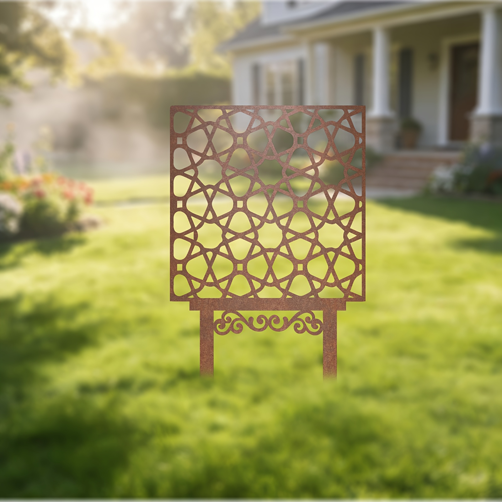 2d flat 2d flat 1pc 2d flat rustic rusty metal moroccan lattice garden stake sculpture ground spike base   no tools needed suitable for patio yard garden decor ideal gift for housewarming birthday   lovers 2d flat