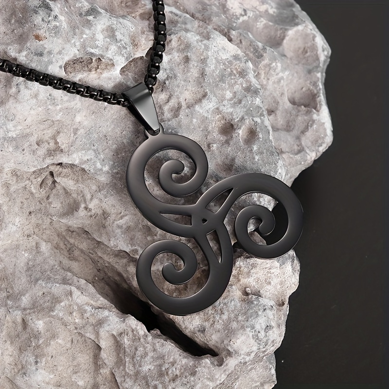 Image of 1pc Stainless Steel Spiral Triangle Knot Necklace Celtic Knot Men And Women Couples Fashion Personalized Party Additions Gifts