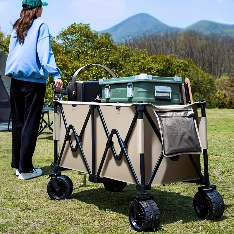 Collapsible Folding Wagon Cart Outdoor Beach Wagon Heavy Duty Garden Cart  With All Terrain Wheels Portable Large Capacity Utility Wagon For Camping  Fishing Sports Shopping Black With Cargo Net - Sports 
