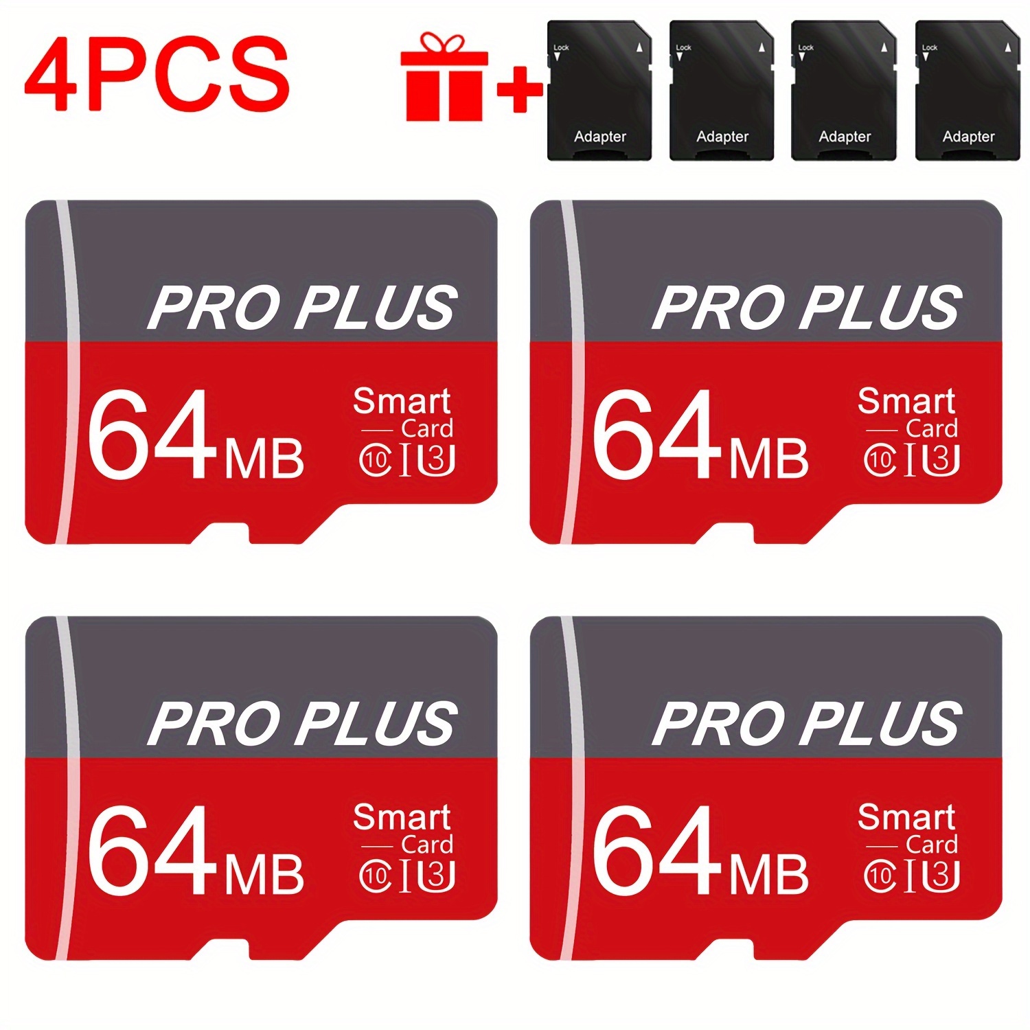 TEMU 4pcs Memory Card With Adapter, High Card, U3 C10 A1 Memory Tf Card 512mb 256mb 128mb 64mb For Tablet/camera/mobile Phone/camera/car Audio/game
