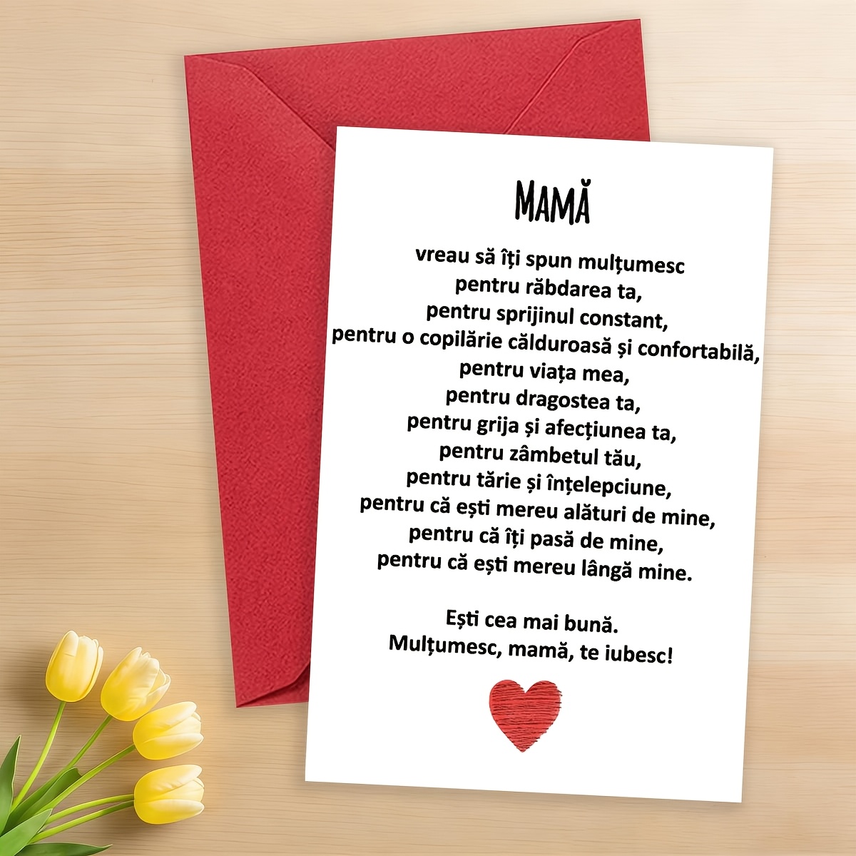 TEMU 1pc Romanian Mother's Day Greeting Card With Envelope, Gratitude & , Perfect Gift For Mom, Expressing Thanks & , Ideal For Mother's Day,
