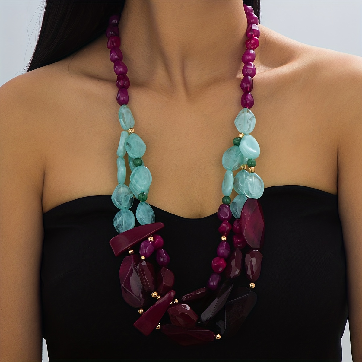 E-shop 1 Stück Modische Sexy Mehrschichtige Halskette, Retro Bohemian Stil, Elegante Einfache Handgefertigte Gewebte Geometrische Harz, Geeignet für ,