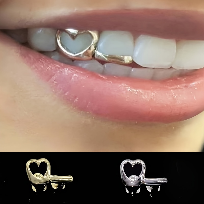 

[1pc Hip Hop Punk Style Tooth Jewelry] 1pc Hip Hop Punk Style 14k Golden Plated Copper Heart Key Tooth Jewelry, Unisex Party Gift Accessory, Halloween Celebration, No Power Needed