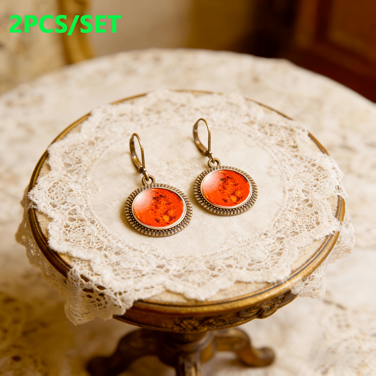 2pcs Cyan Classic Pendant Earrings with Ear Hooks