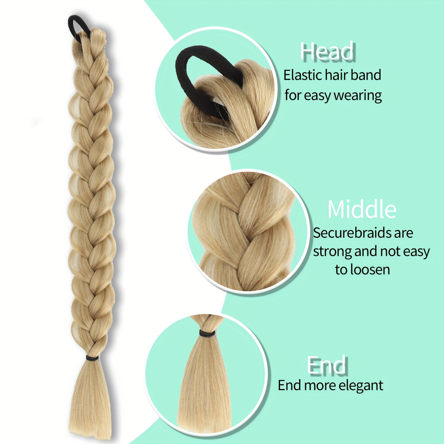   17 braided ponytail hair extension with elastic band natural straight synthetic hair for   for halloween parties casual attire ponytail hair extensions party hair accessory   hairpiece details 3