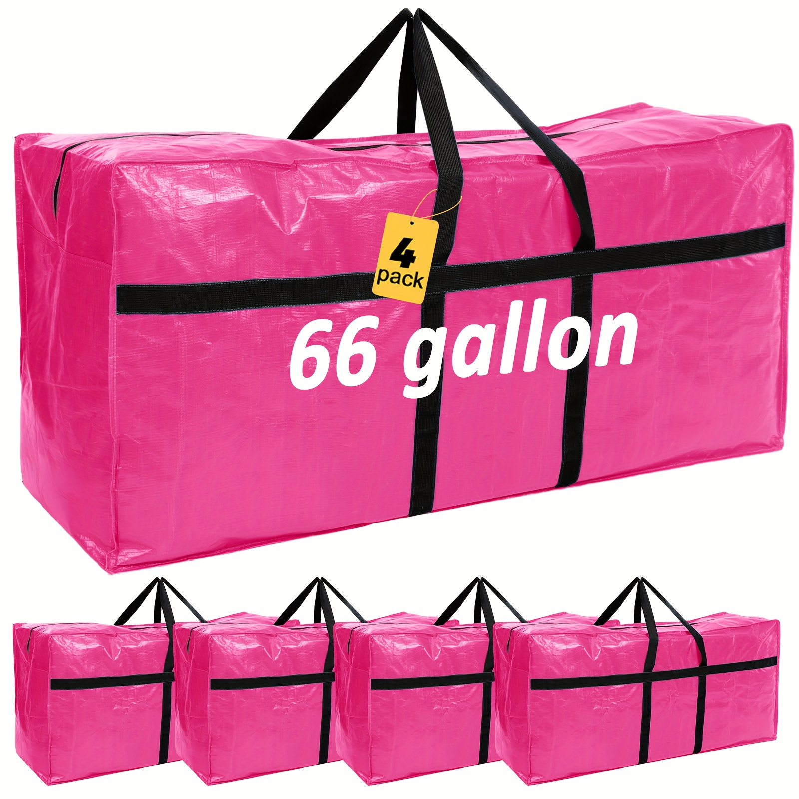 TEMU 4pcs Heavy-duty Large Moving Bags With Zipper & Handles - Foldable Extra Large Storage Suitable For College Dorm Travel, Large Plastic Duffle