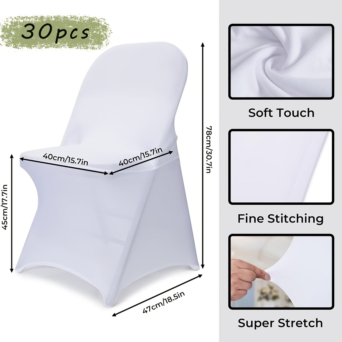 TEMU 30pcs Stretch Spandex Chair Covers - Folding Kitchen Chairs Cover, Universal Washable Slipcovers Protector, Removable Chair Seat Covers, For Wedding Party Dining Room Banquet Event