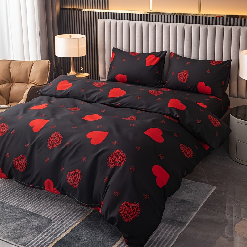 

3-piece Bedding Set: 100% Polyester 80gsm Fleece Heart Pattern Duvet Cover & Pillow Cases (1 Duvet Cover + 2 Pillow Cases)