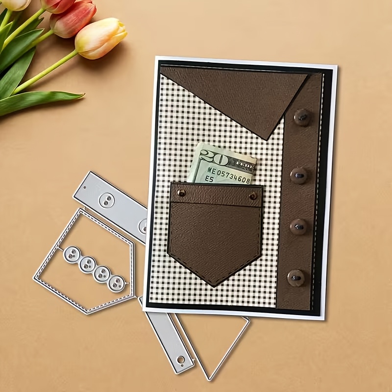 TEMU Shirt Pocket Button Metal Cutting Die - Includes Simulated Shirt Pocket, Button Border And Decorative Strip Shapes, Suitable For All Kinds Of