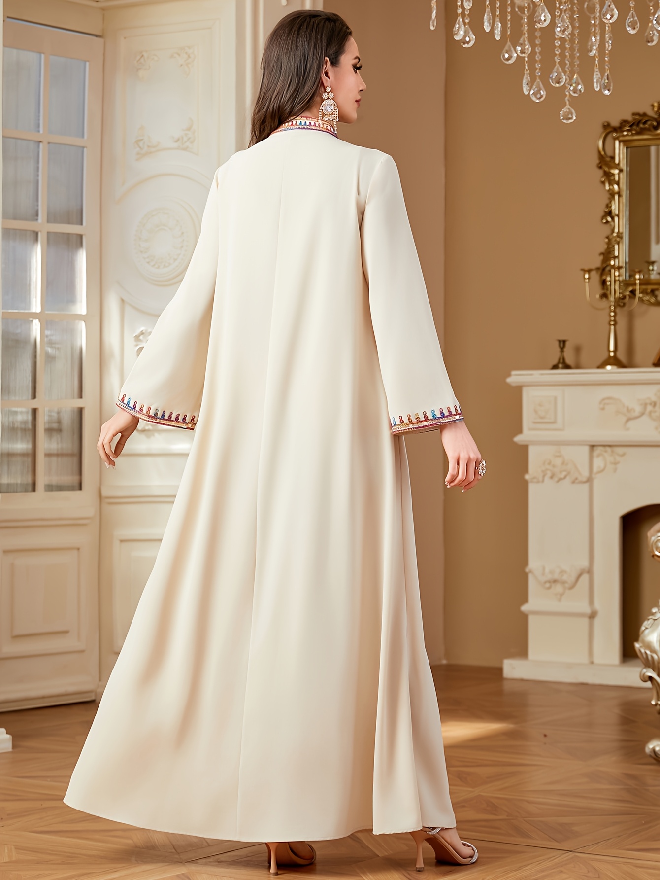 womens elegant middle eastern abaya dress long sleeve v neck - Temu United  Arab Emirates