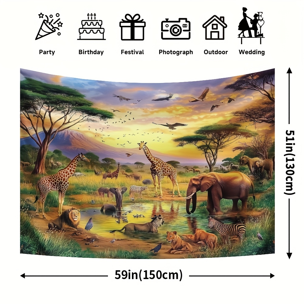 TEMU 1pc Polyester Backdrop, Tropical Jungle Wildlife Scene, Holiday Decor, Easy To Hang, No Electricity Needed, Multipurpose Photography Prop For