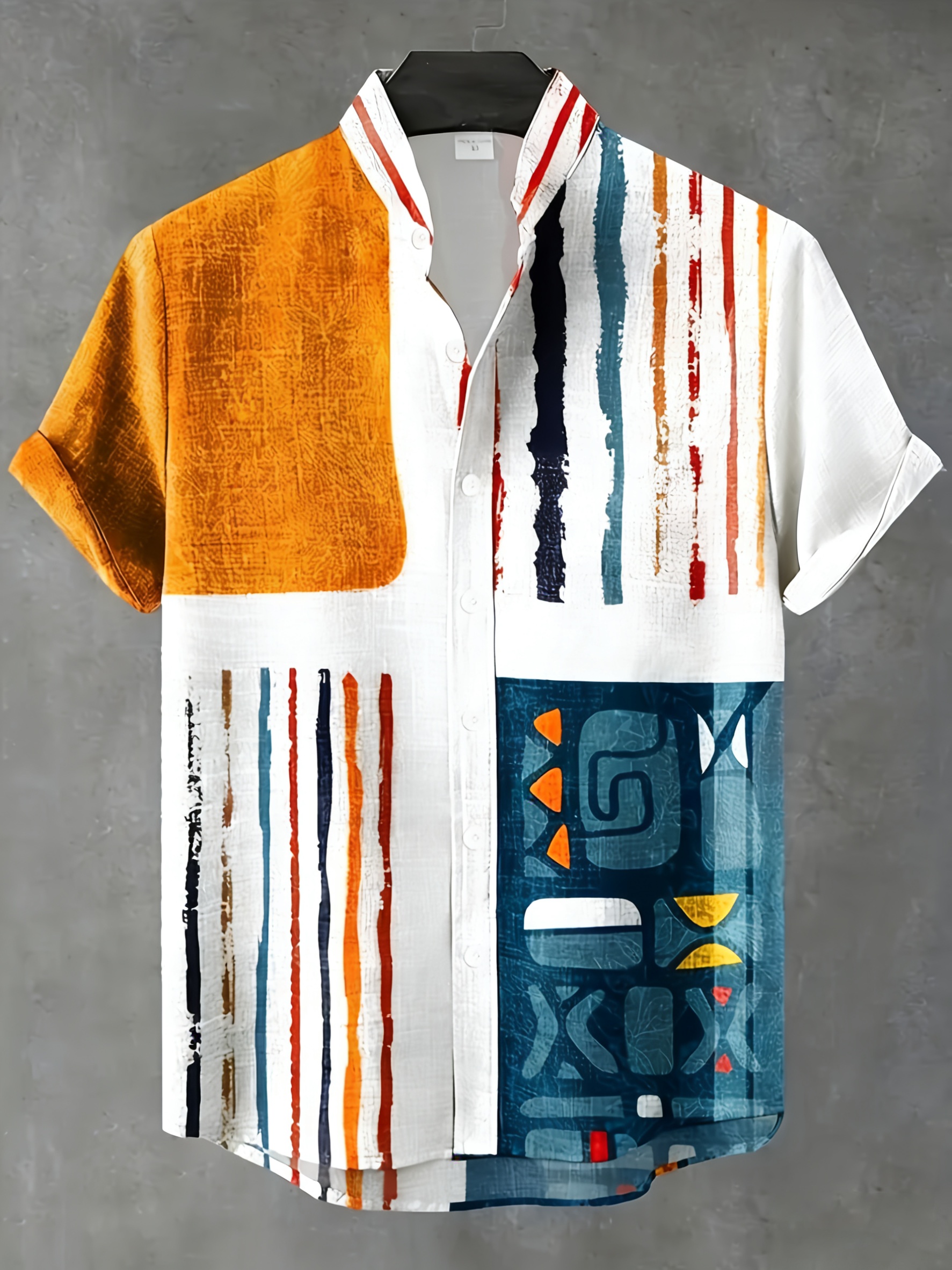 Men'S Vintage Shirt with a Stand Collar And Button Front, Made from Non-Stretch Fabric - Suitable for Both Formal And Casual Occasions - Available in Orange, Blue, Black, White