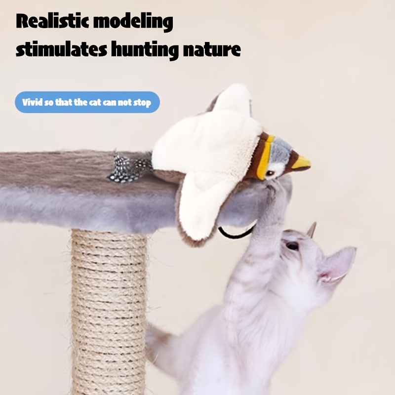 This * *ive Cat Toy Features a * Design That Flaps Its Wings to * Cats. It * with Artificial Feathers And * Bird Sounds to Better Capture The Cat'S Attention. The Fluffy *, * with a Hanging String, Allows Owners to * More * with Their Cats.