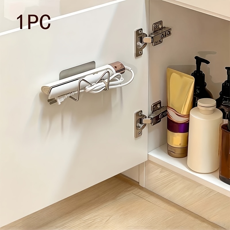 TEMU -drill Wall-mounted Hair Brush Straightener Storage Rack - Stainless Steel Bathroom Shelf, Strong Adhesive Multi-functional Space-saving Tool