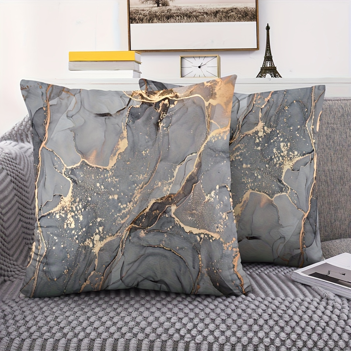 2pcs, Modern Marble Pattern Pillow Covers, Soft Plush, Single-sided Print, Zipper Closure - Perfect For Living Room And Bedroom Decor (pillow Inserts Not Included)