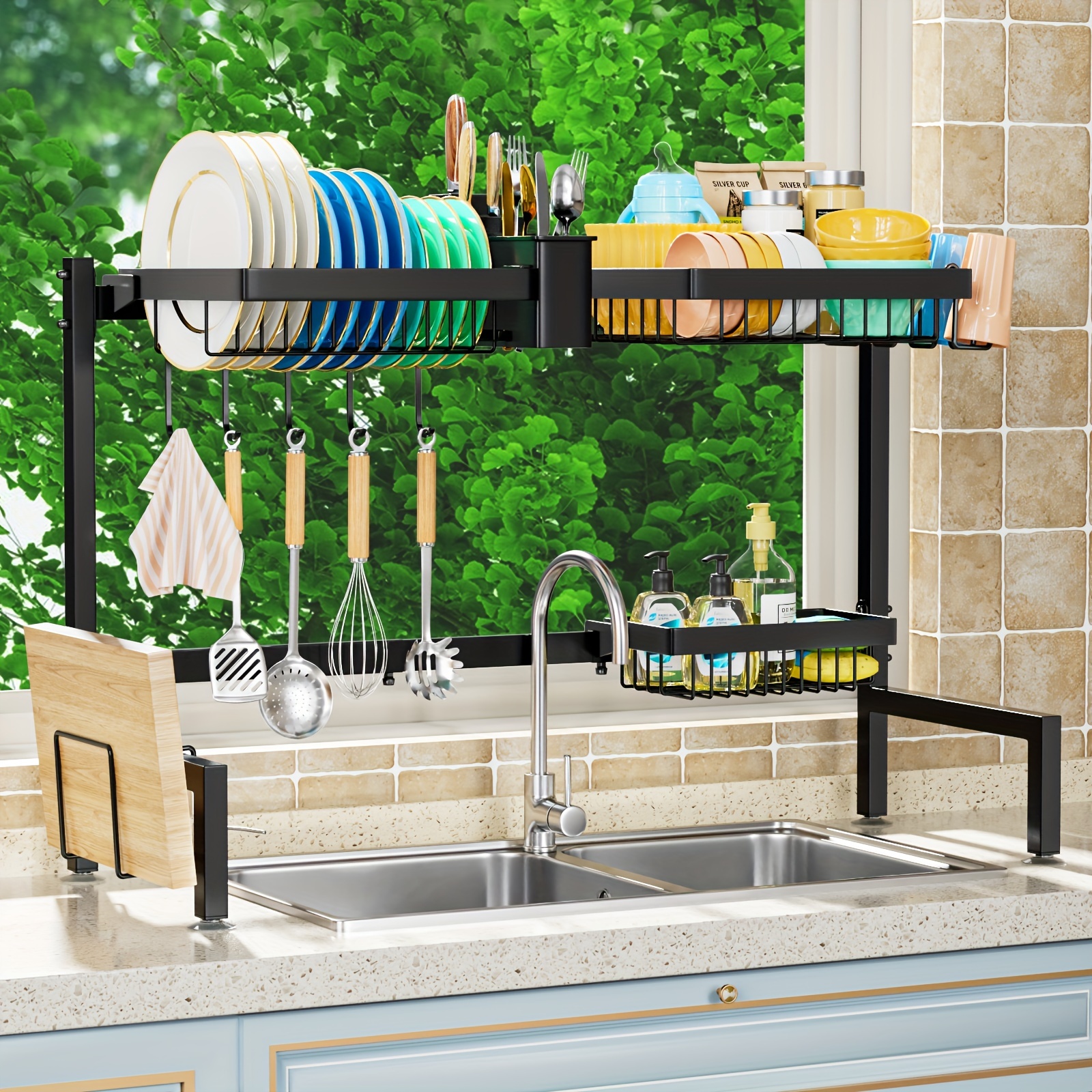 

2 Tier Over The Sink Dish Drying Rack, Kitchen Large Dish Drying Rack Over The Sink, Suitable For Single&double Sinks, Dish Rack For Kitchen, Kitchen Drying Rack 70cm/24.8in-90cm/35.4in