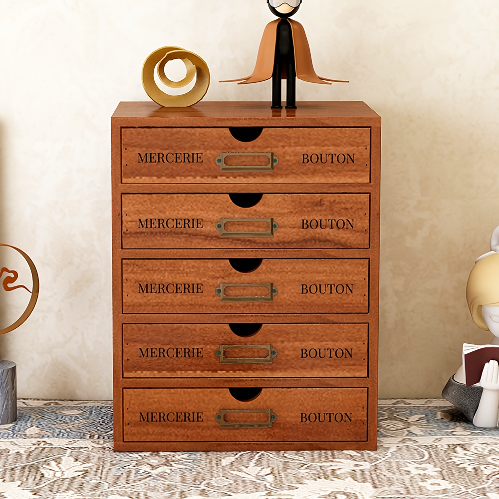 TEMU 1pc Retro Five-layer Wooden Storage Cabinet Technology Storage Drawer Toolbox Office Storage And Accessories Are Suitable For Jewelry Storage.,