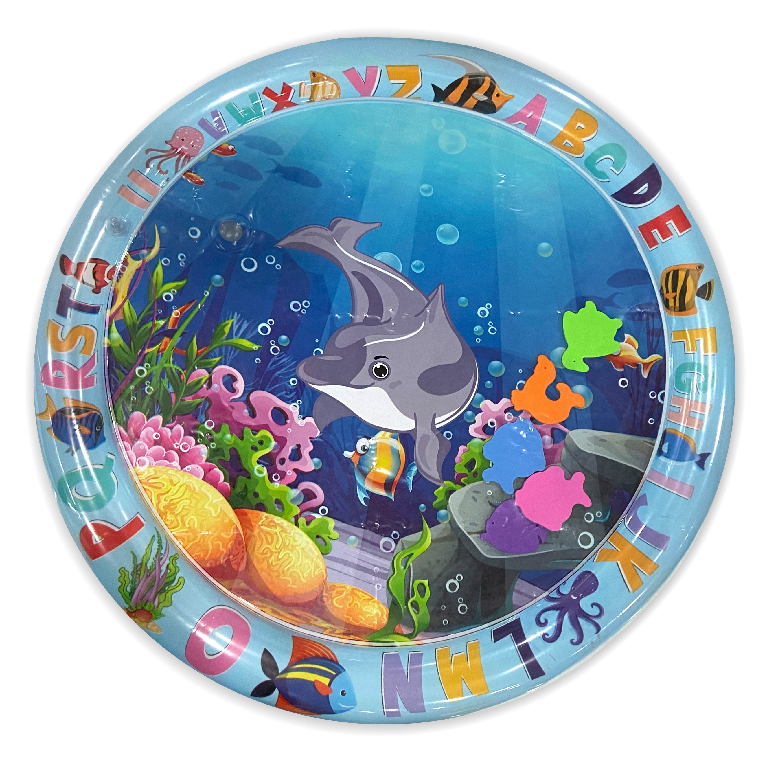 

[ Build] Marine-themed Inflatable Water Mat - Pvc, Blue With & Alphabet Design | Perfect Tummy Time Activity Center For & , Stimulates Growth Through , For