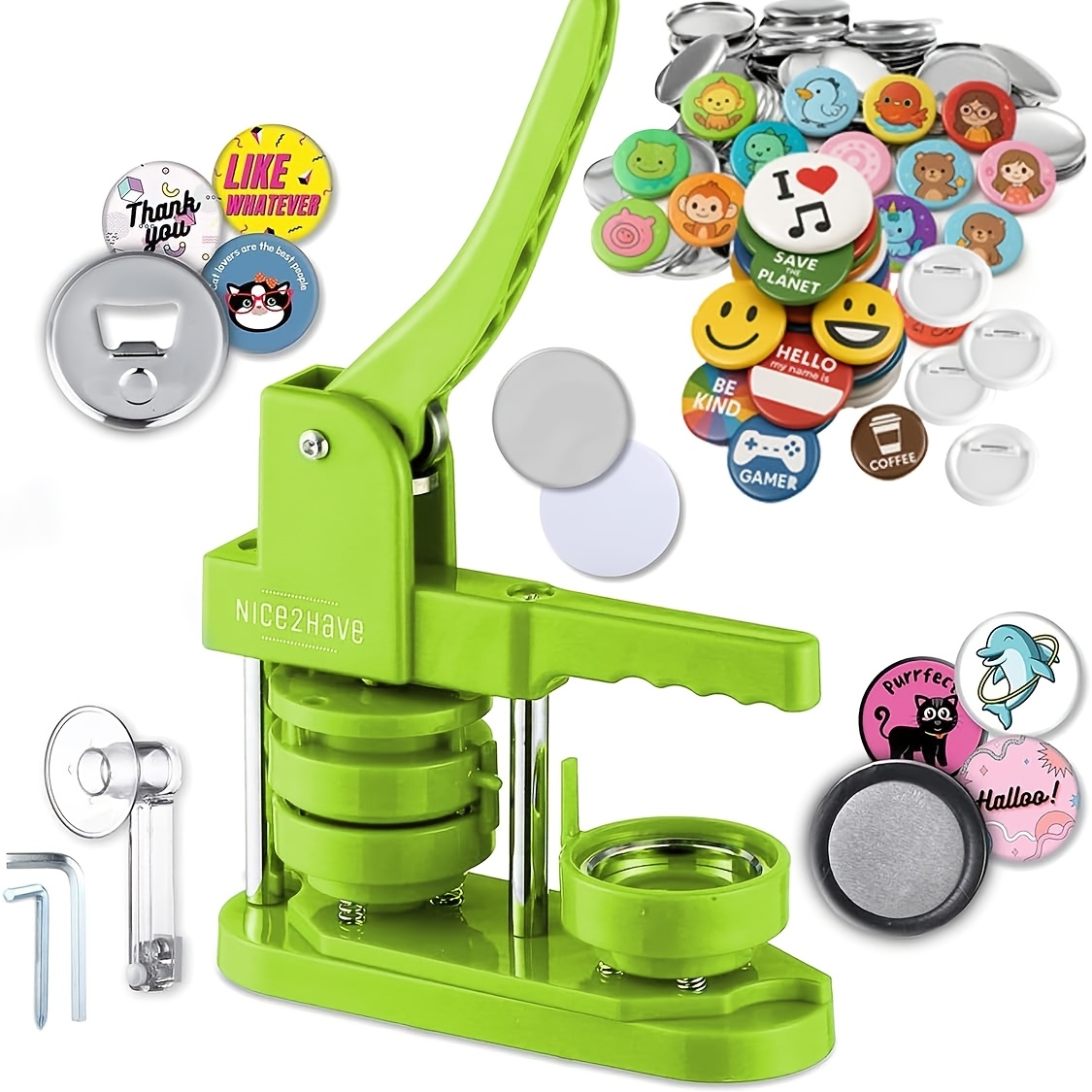 TEMU Button Maker Machine 58mm (3rd Gen) - Installation-free Diy Button Press With 100pcs Button Parts, Circle Cutter & Book Template Book Suitable