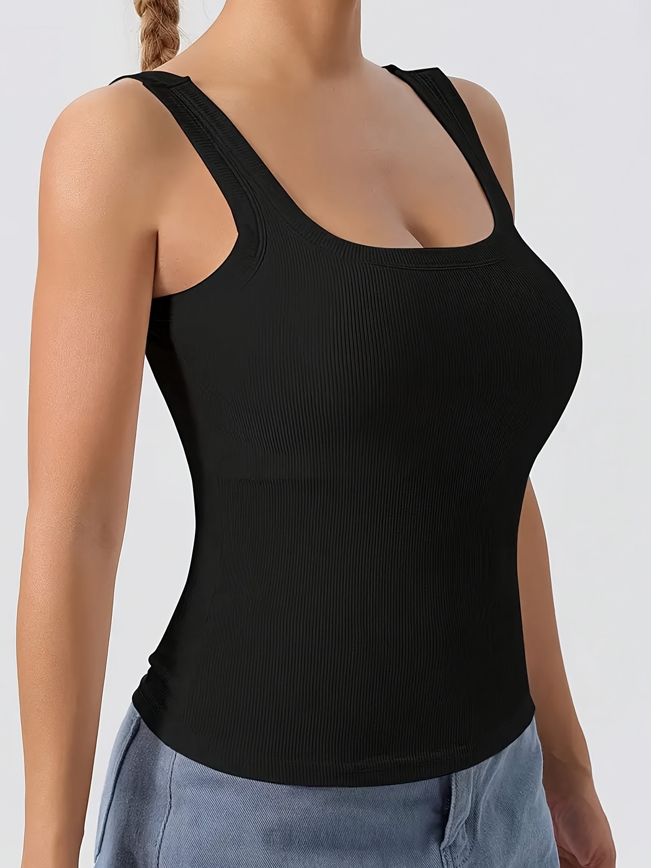 High Neck Tank Black Tank Top With Built In Bra Women's High