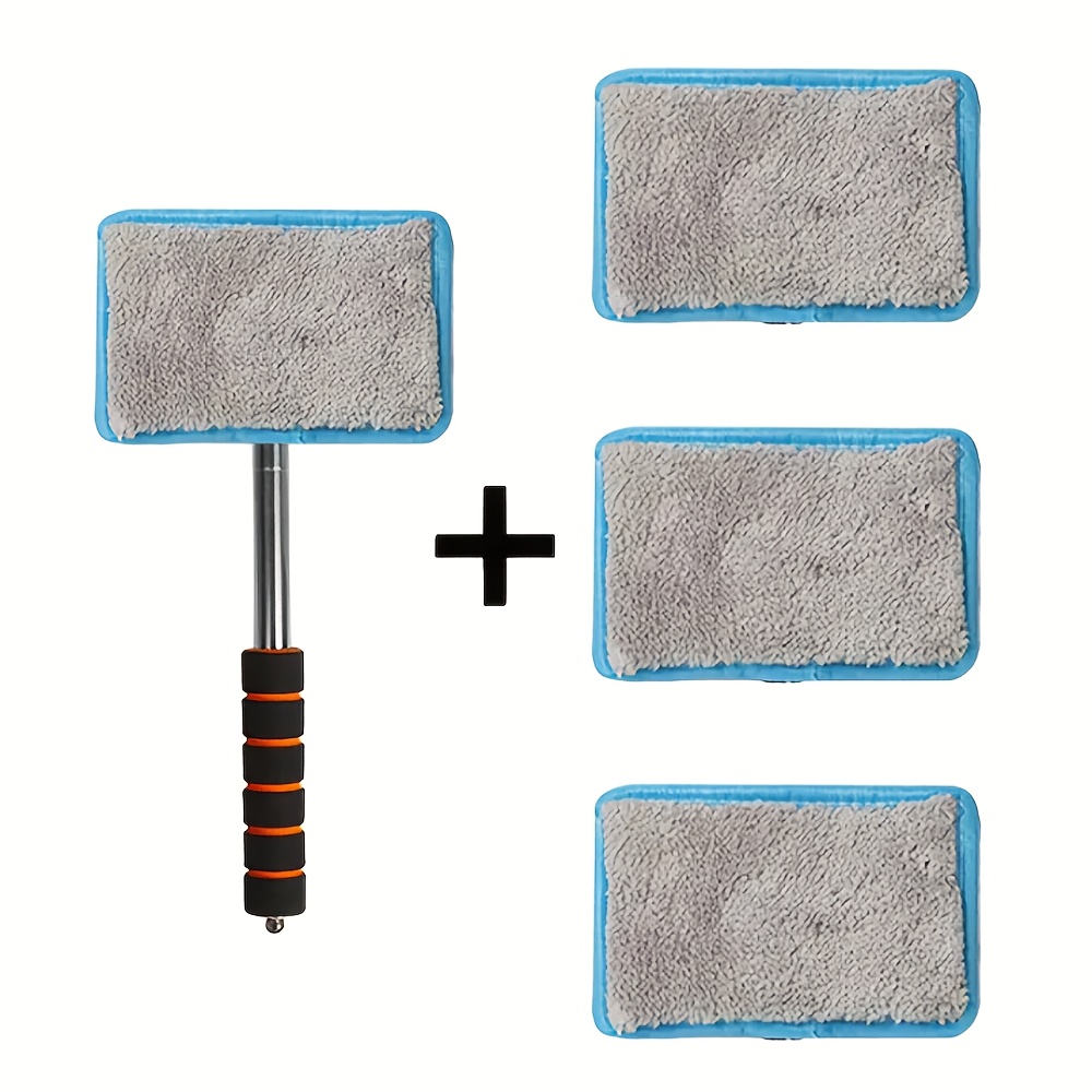 4pcs Car Glass Wiper Set, Telescopic Glass Cleaning Cloth With Metal Telescopic Pole, Defogging Brush, And Front Windshield Dust Removal Cloth