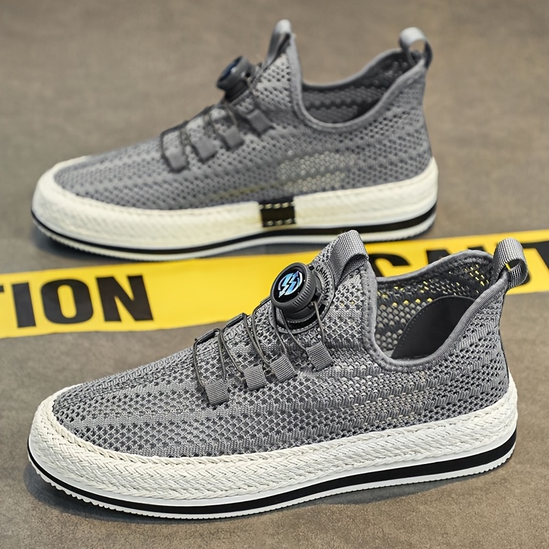 Men's Casual Shoes, Straw Woven Rotating Buckle Fisherman Shoes, Large Mesh Hollow-Out Skate Shoes, Breathable Slip-On Loafers for Men