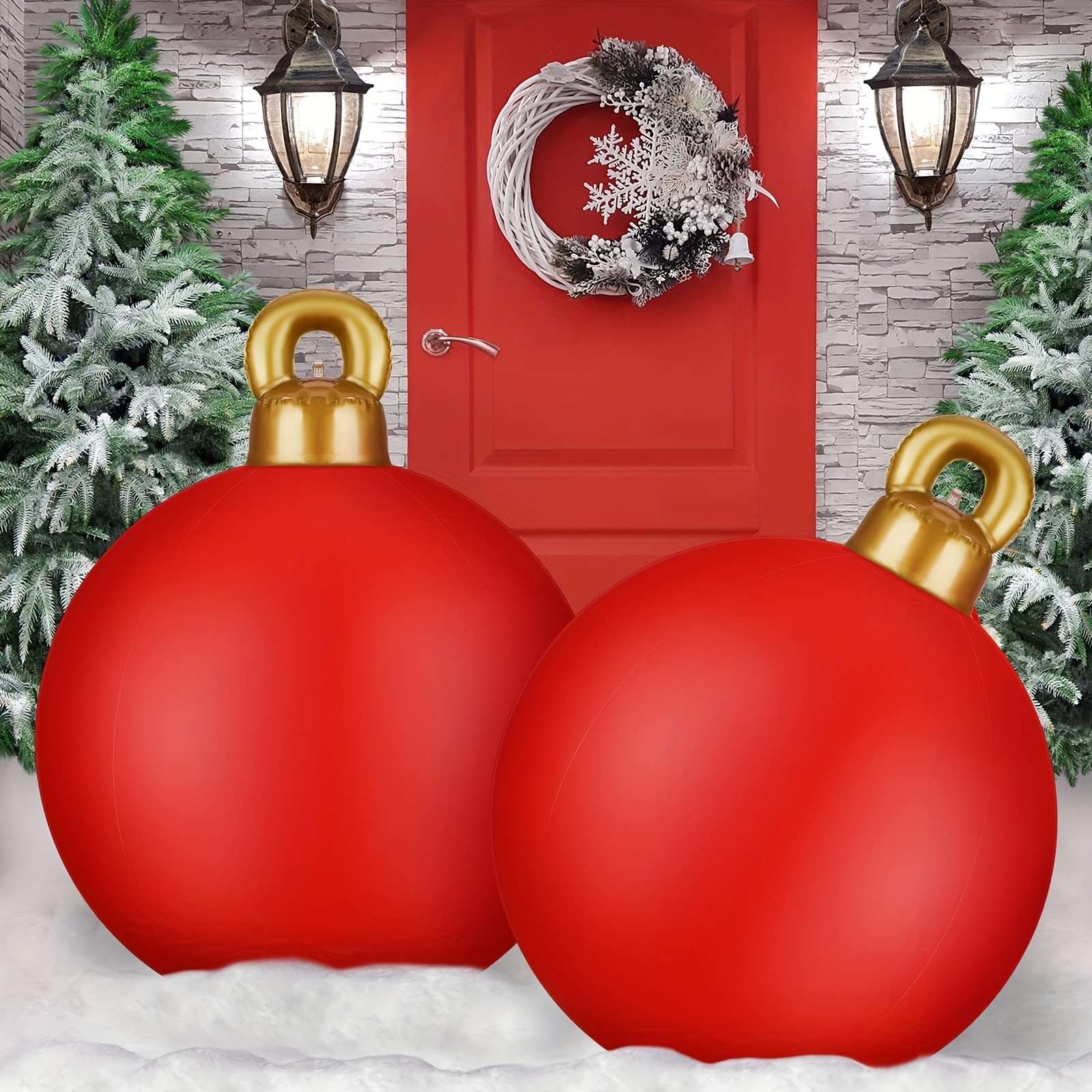 

2-pack Inflatable Christmas Balls, 24 Inch Pvc Outdoor Ornaments, , Waterproof, Strong For Holiday Yard, Lawn, Porch Decor