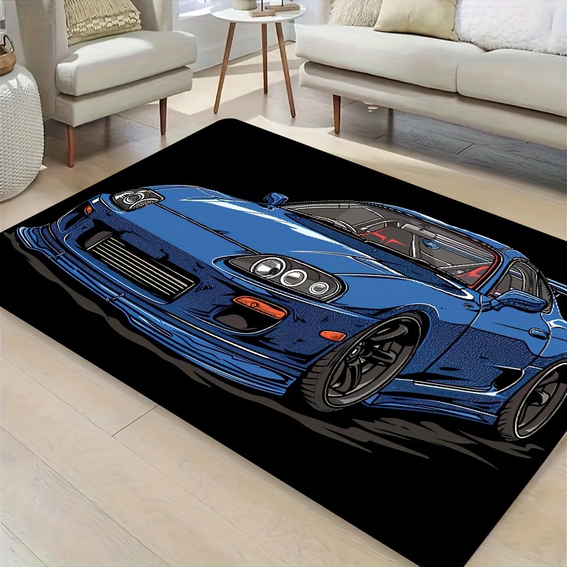 

Blue Sports Car Design Sponge Floor Mat - Non-slip, Stain-resistant & Absorbent Rug For Living Room, Bedroom, Kitchen, Bathroom, Outdoor Entrance, And Gym Decor