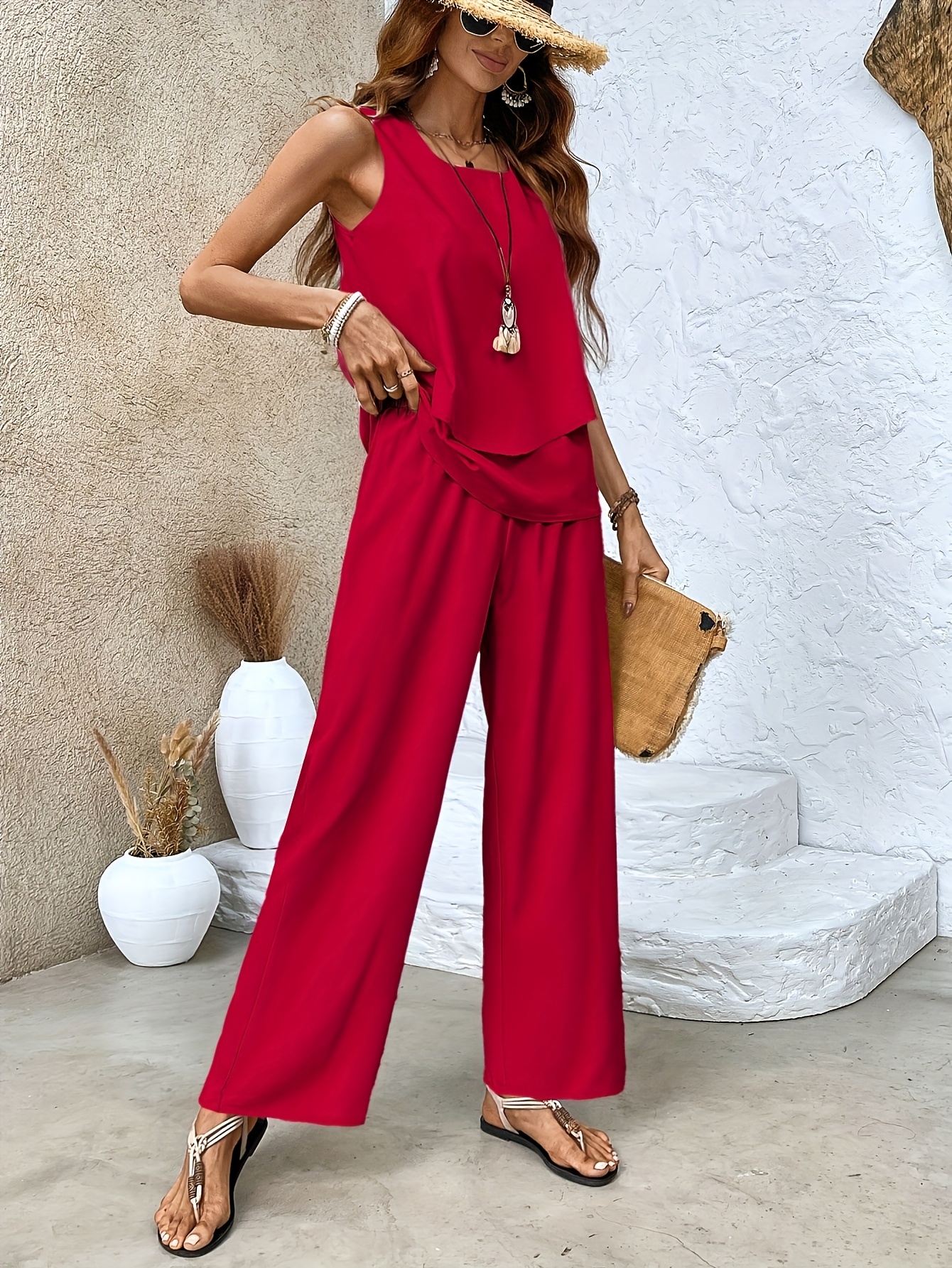 red two piece set -