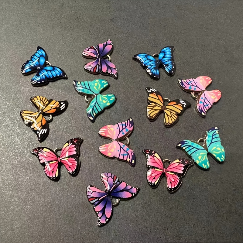 

12pcs Alloy Butterfly Charms For Jewelry Making, Diy Craft Pendant Accessories, Metal Oil Dropped Butterfly For Necklace, Bracelet, Earrings